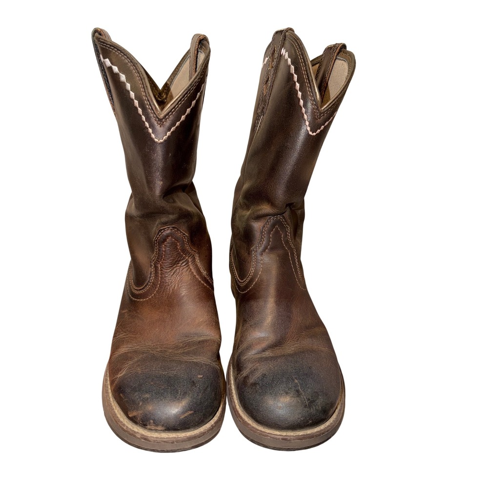 Ariat Brown Leather Western Cowgirl Boots Pink Stitching Comfort Size US 7.5B - Picture 2 of 8